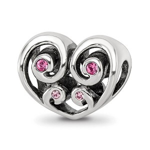 Black Bow Jewelry Sterling Silver Pink Crystal Scroll Heart Bead Charm - 1 of 4