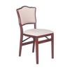 MECO Stakmore French Premium Solid Wood Dining Table Folding Chair Set with Fabric Padded Upholstered Seat, 4 Pack, Cherry Frame and Blush Fabric - 3 of 4