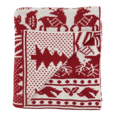Red and White Reindeer Christmas Tree Knit Throw Blanket