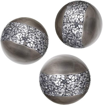 Schonwerk Silver Crackled Resin Decorative Orbs Set