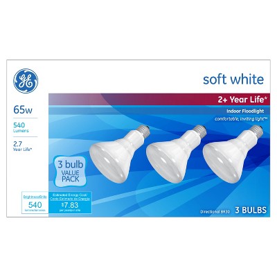General Electric 65w 3pk R30 Long Life Incandescent Light Bulb White