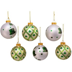 Kurt Adler Glass Ball Christmas Tree Ornament Set, Irish Design, Silver & Light Green 3" (6-Count) - 1 of 4