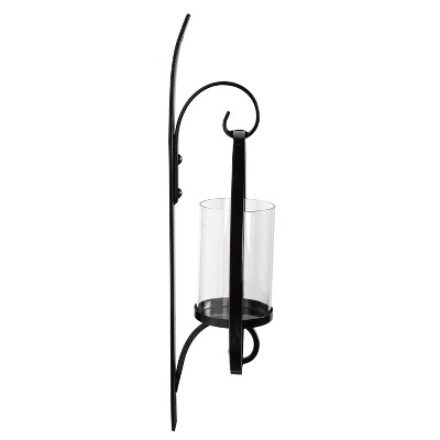 Black Metal Wall Candle Holder Sconce with Glass Pillar