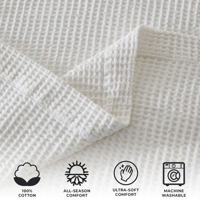 King Size White Cotton Waffle Weave Blanket