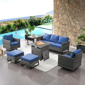 SUGOLD 7-Piece Patio Furniture Set with 30in 55,000 BTU Fire Pit, PE Wicker Outdoor Conversation Set - 1 of 1