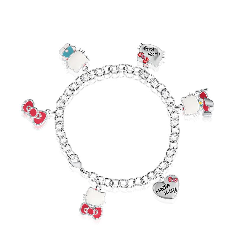 Sanrio Hello Kitty Officially Licensed Authentic Silver Plated Charm Bracelet - 8'', 5 of 7