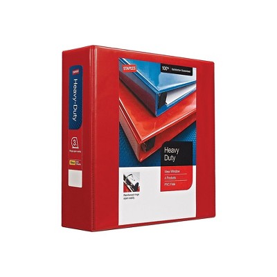 3" Staples Heavy-Duty View Binders with D-Rings Red 976064