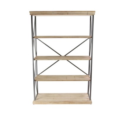 Industrial Brown Wood and Metal 5-Tier Shelving Unit