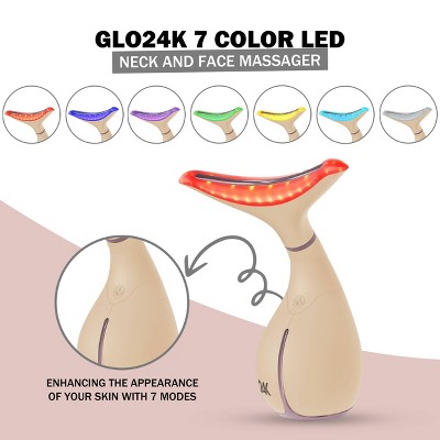GLO24K 7 Color LED Neck and Face Beauty Device - Limited Edition: Firming, Spot Treatment, Fine Line Reduction, Skin Texture Improvement