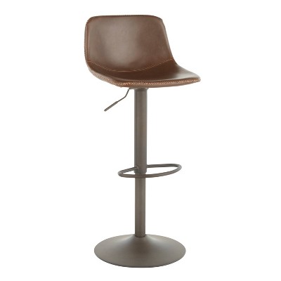Industrial Adjustable Swivel Bar Stools in Brown Faux Leather