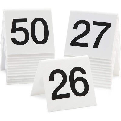 Acrylic Tent Table Numbers 26-50 (White, 3 x 2.75 x 2.5 In, 25 Pack)