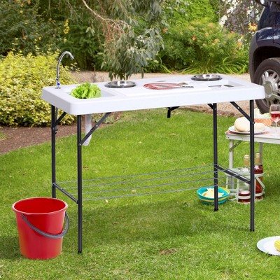 Outsunny 50" Portable Folding Fish Cleaning Table with Sink and Shelf
