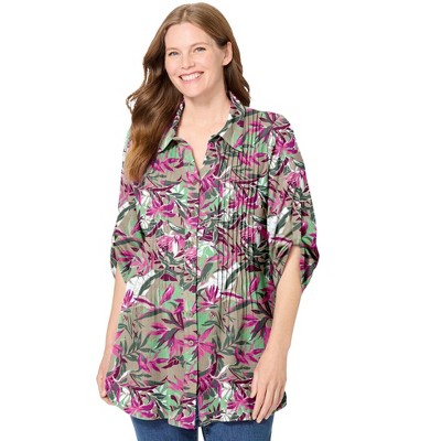 Woman Within Plus Size Pintucked Button Down Gauze Shirt