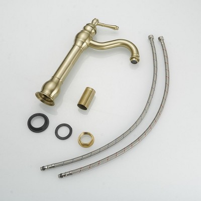 Brushed Gold Single Handle High-Arc Vessel Sink Faucet