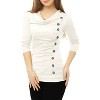Allegra K Women's Cowl Neck Long Sleeves Buttons Decor Solid Ruched Top - 4 of 4
