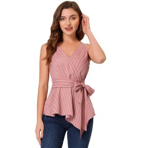 Allegra K Women's Sleeveless V Neck Tie Waist Asymmetric Hem Wrap Peplump Tops - 1 of 4