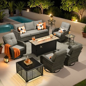 XIZZI Patio Furniture Sets for Relaxation, Comfy 3.5-Inch Cushions & 360° Swivel Action for Extra Comfort, 9 Pcs/Set - Fire Pit Table, Dark Gray - 1 of 4