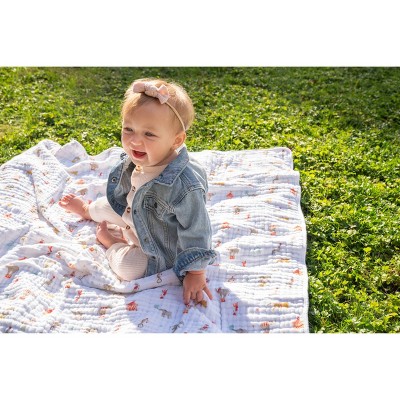 Elephant Circus White Cotton Muslin Baby Blanket