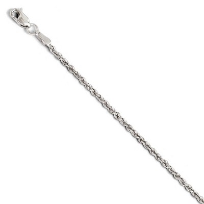 Black Bow Jewelry 1.75mm 14k White Gold Solid Diamond Cut Rope Chain Bracelet