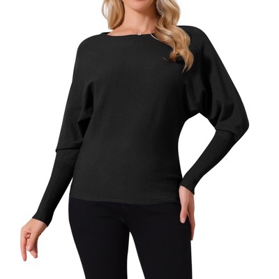 INSPIRE CHIC Women's Batwing Sleeve Oversized Off the Shoulder Boat Neck Knit Sweater