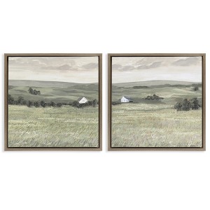 Stupell Industries Traditional Distant Farmhouse Field 2pc Floating Frame Art Set, Brown, 18" x 18" - 1 of 4
