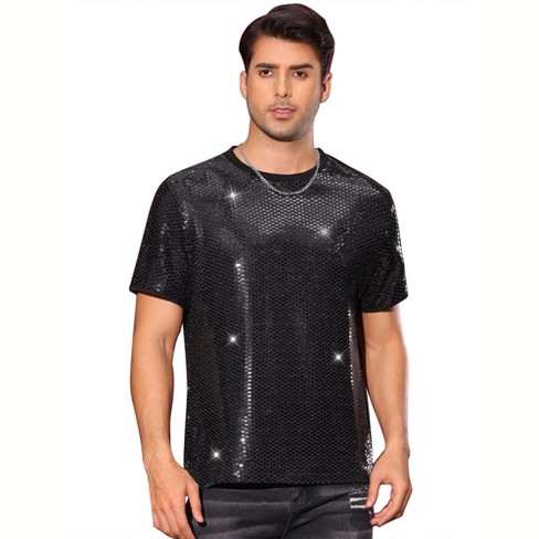 Lars Amadeus Men's Sequin Party Short Sleeve Metallic Club Glitter T-Shirts - image 1 of 4