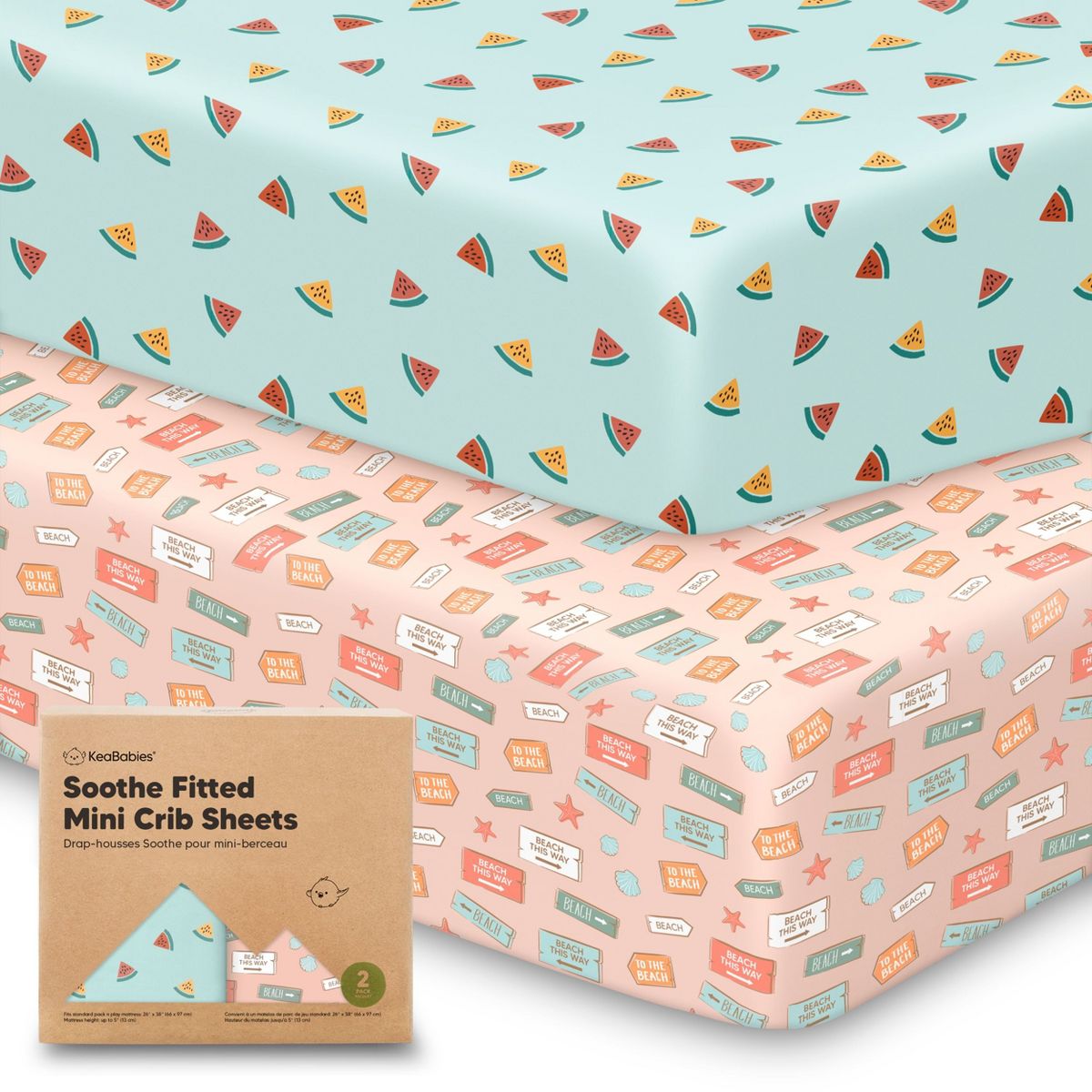 KeaBabies Mini Crib Sheets for Baby Girl, Boy, 2-Pack Soothe Pack and Play Sheets Fitted, 38x26 Organic Pack N Play Mattress Sheet