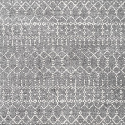 Ivory and Gray Moroccan Trellis 5' Square Synthetic Area Rug