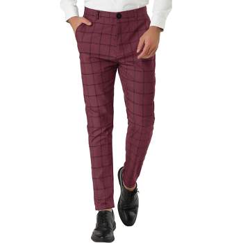 Lars Amadeus Men's Plaid Casual Slim Fit Flat Front Checked Printed  Business Trousers Burgundy 34 : Target