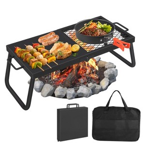 Campfire Grill Grate Set, Carbon Steel with 600°f Powder Coating, Adjustable Swivel & Folding Models with Carry Bag for Outdoor BBQ Cooking - 1 of 4