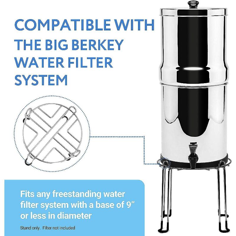 IMPRESA Extra Tall Water Filter Stand for Berkey 8"x 9", Countertop Stainless Steel Stand for Gravity Fed Water Coolers, Silver, 3 of 7