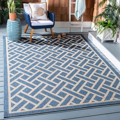 Rectangular Blue and Light Beige Synthetic Easy Care Rug