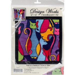 Design Works Needlepoint Kit 12"X12"-Colorful Cat-Stitched In Yarn - 1 of 2