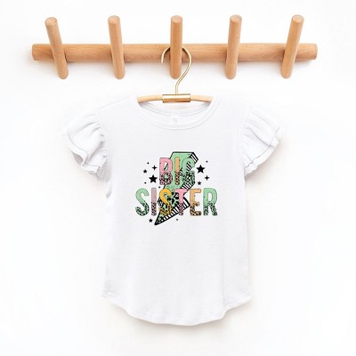 The Juniper Shop Big Sister Lightning Bolt Toddler Flutter Sleeve Tee
