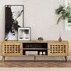 Heynemo 63" Vintage TV Stand with Angled Legs, Wood TV Console with Basket Weave Wooden Door, Media Entertainment Center Table with Storage - 3 of 4