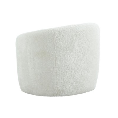 White Faux Shearling Handcrafted Accent Chair with Wood Frame