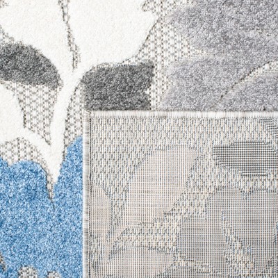 Cabana Floral Grey and Blue Square Synthetic Area Rug - 4'5" x 6'5"