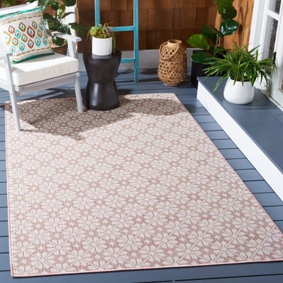 Ivory and Light Pink Hand-Knotted Synthetic Area Rug