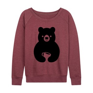 Women's - Instant Message - Coffee Bear Lightweight French Terry Wide Neck Long Sleeve Graphic Shirt - 1 of 4