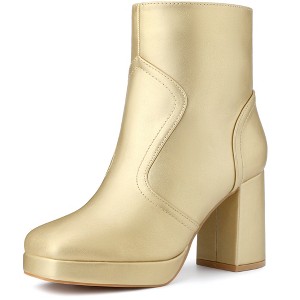 BLISSFUL STEP Squared Toe Platform Chunky Heels Ankle Boots for Women - 1 of 4