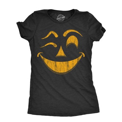 Womens Winky Warren Pumpkin T Shirt Funny Halloween Jack O Lantern Unsettling Smile Tee For Ladies - Crazy Dog Women's T Shirt