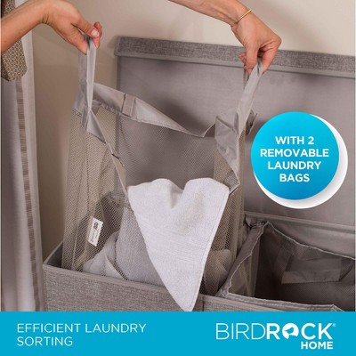 Double Gray Polyester Linen Collapsible Laundry Hamper with Lid