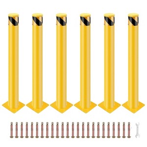 4/6/8-Pack Removable Steel Safety Bollards 48"x4.5", Yellow Powder-Coated Traffic & Parking Barrier Posts with Reflective Stripes - 1 of 4
