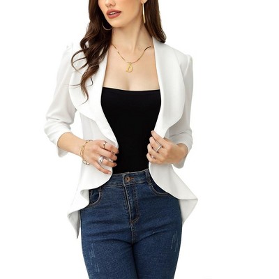 WhizMax Women's Business Casual Blazer 3/4 Sleeve Dressy Open Front Work Office Cardigan Cropped Suit Jacket