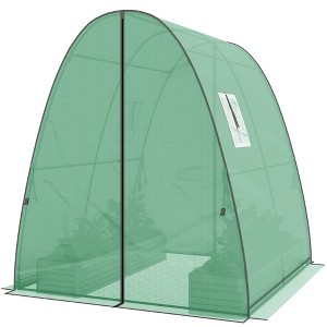 Tunnel Hoop House Greenhouse with Sandbags and Hemmed PE Cover, 2 Doors and Screen Windows, 6' x 6' x 6.6' - 1 of 4