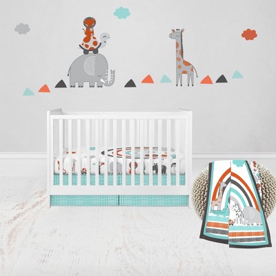 Bacati - Jungle Safari Aqua Orange Gray 3 pc Crib Bedding Set