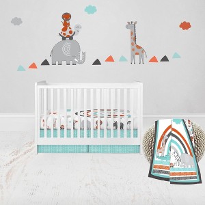 Bacati - Jungle Safari Aqua Orange Gray 3 pc Crib Bedding Set - 1 of 4