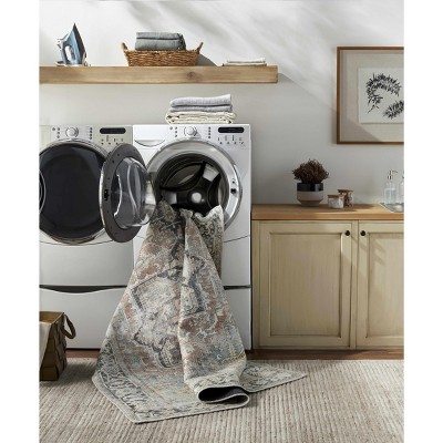 Hauteloom Gray and Navy Washable Polyester Area Rug 8'10" x 12'