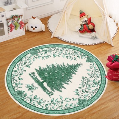 Christmas Rug Washable Area Rugs Non-Slip Throw Living Room Area Rug Soft Carpet Christmas Tree Print Decor Rugs for Entryway