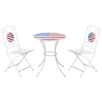 Outsunny 3 Piece Patio Bistro Set, Folding Outdoor Furniture with USA Mosaic Table and Chairs for 4th of July, Balcony, American Flag